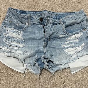 American Eagle Outfitters Women's Ripped Jean Shorts - Light Blue